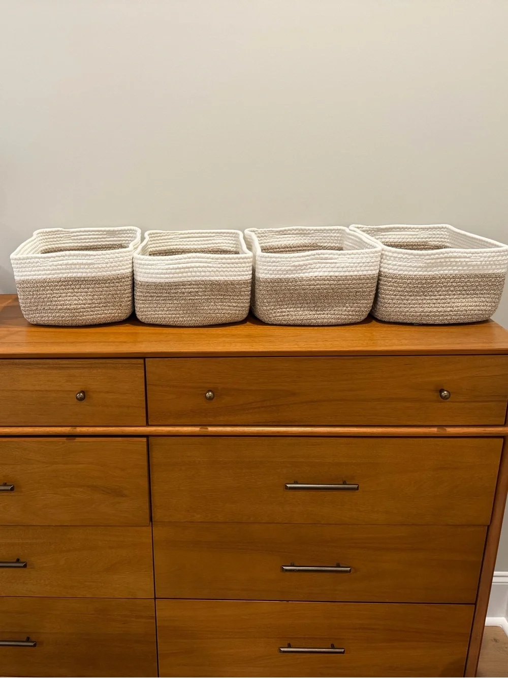 Oiahomy 4-Pack Brown & Cream Woven Storage Baskets
